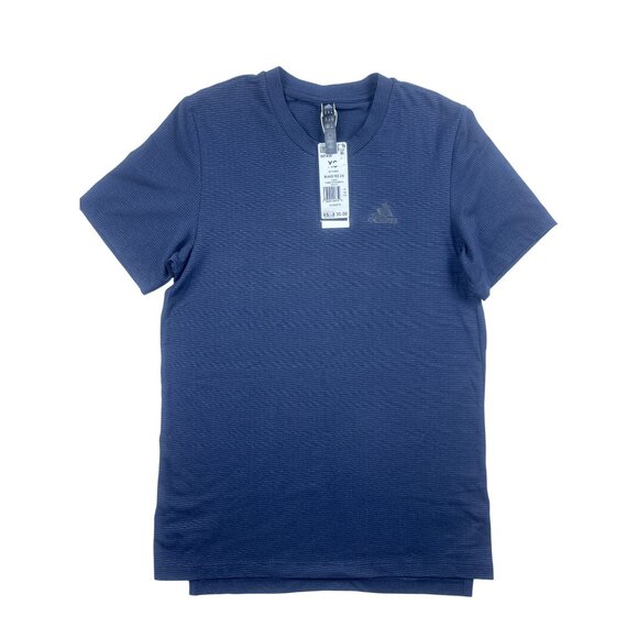 Adidas Mens Axis Tee 2.0 Training Shirt XS Navy Blue Striped Mens Activewear NWT - Picture 1 of 9